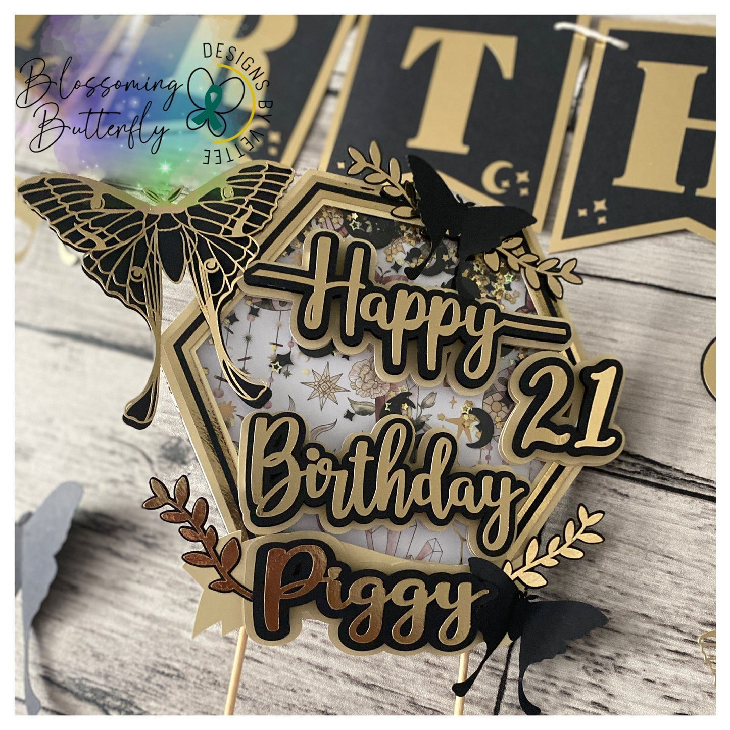 Moth Cake Topper and Banner